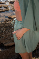 Carryberry-Çağla Yeşili Keten Kimono Takım-Alt - Üst Takım-3-Milagron.com