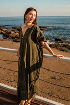 Carryberry-Haki Nakışlı Kaftan Elbise-Elbise-3-Milagron.com