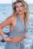 Carryberry-Müslin Boyundan Bağlamalı Çizgili Crop Üst-Crop Top-1-Milagron.com