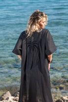 Carryberry-Siyah Keten Uzun Kimono-Kimono-2-Milagron.com