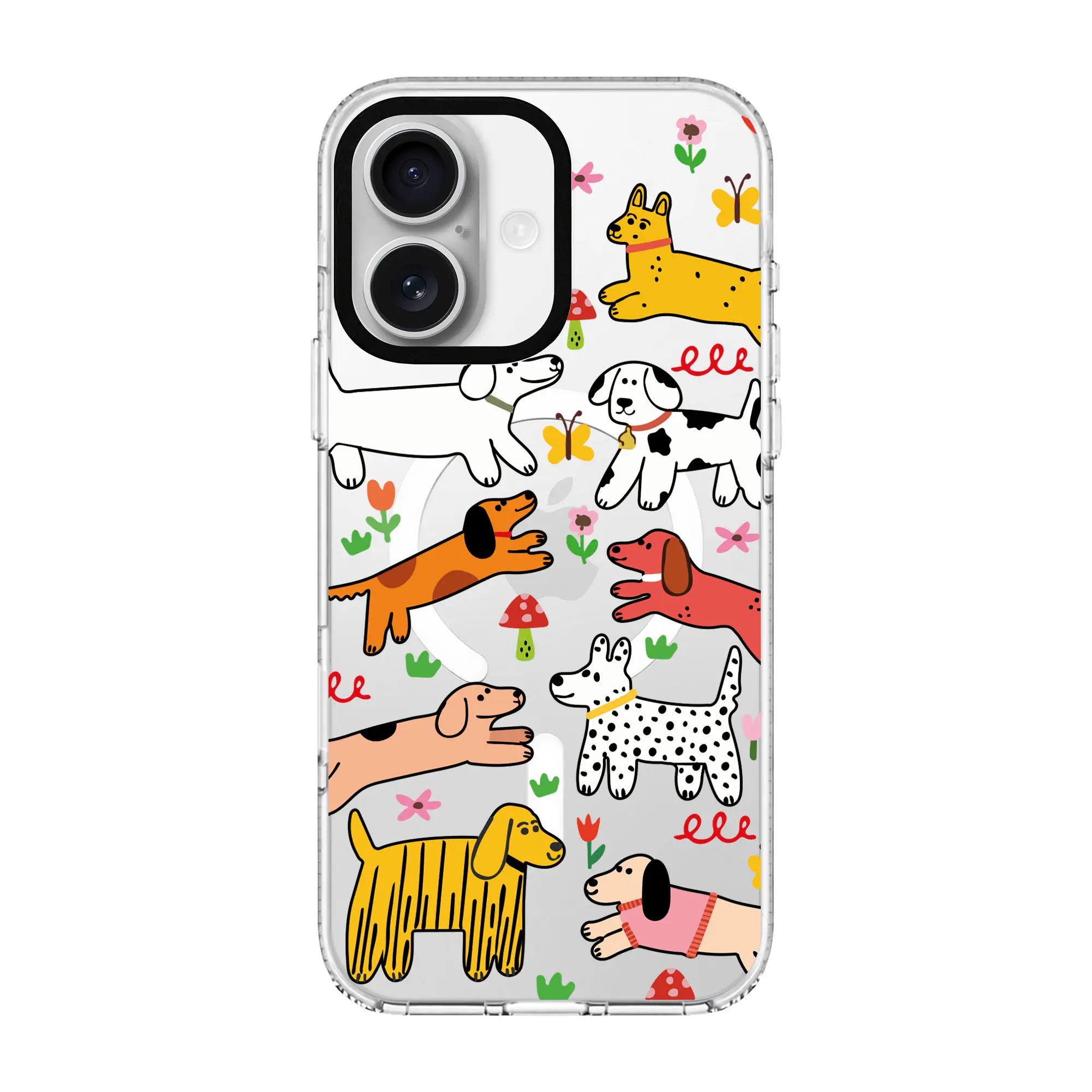 Cheerful Dogs-Clear Kılıf Magsafe Özellikli - Iphone 16 Plus