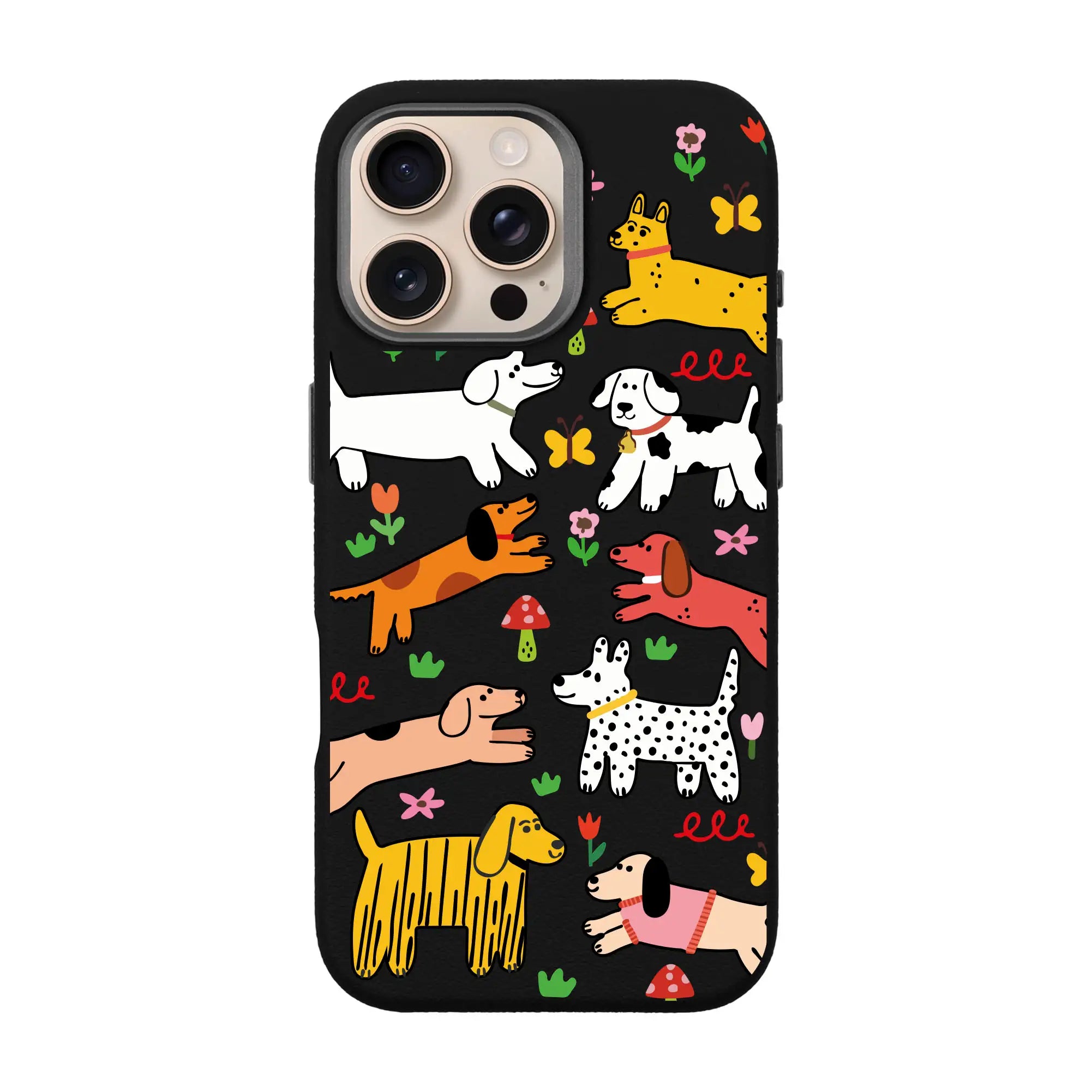 Cheerful Dogs-Leather Premium Kılıf Magsafe Özellikli - Iphone 16 Pro Max