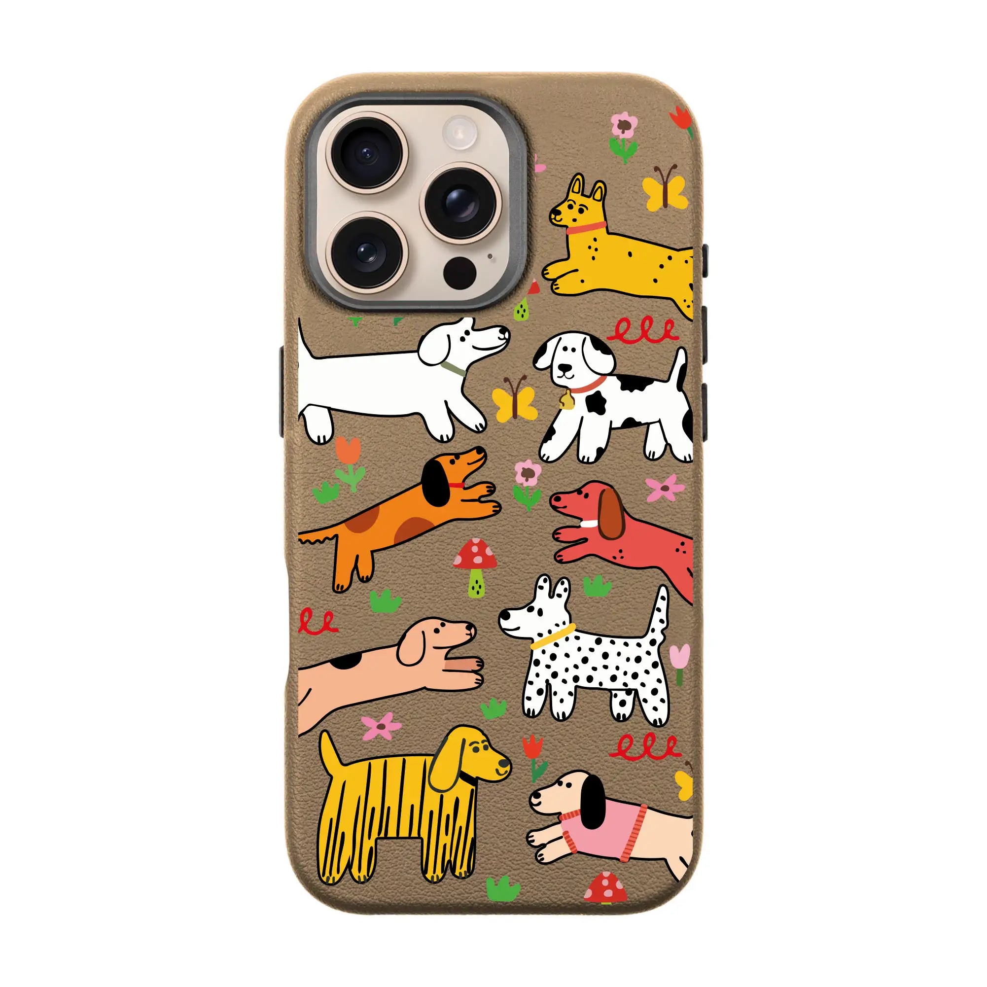 Cheerful Dogs-Leather Premium Kılıf Magsafe Özellikli - Iphone 16 Pro Max