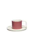 Casi Paped-Josephine El Yapımı Porselen Türk Kahvesi Fincanı & Tabağı / Pembe - Beyaz-Bardak-1-Milagron.com
