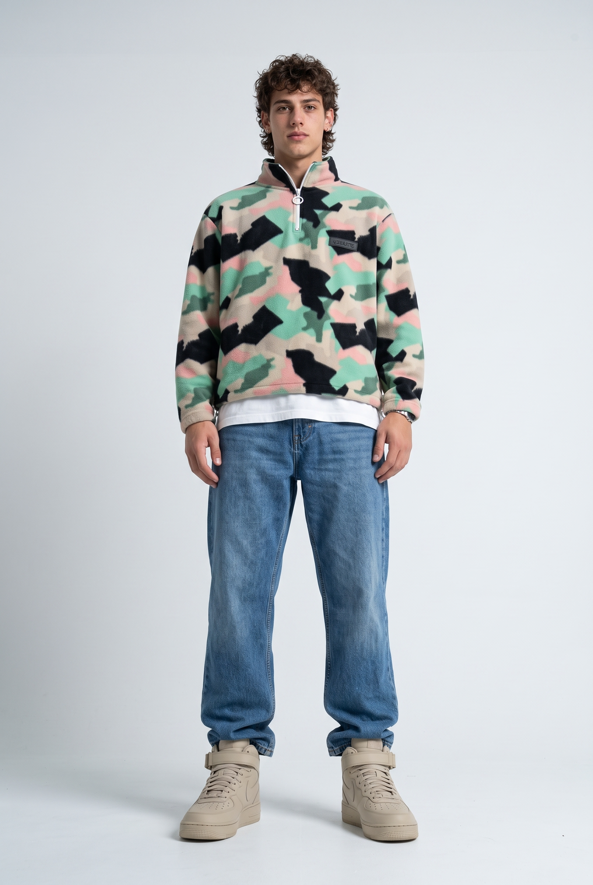 Fermuarlı Beli Büzgülü Oversize Polar Sweatshirt