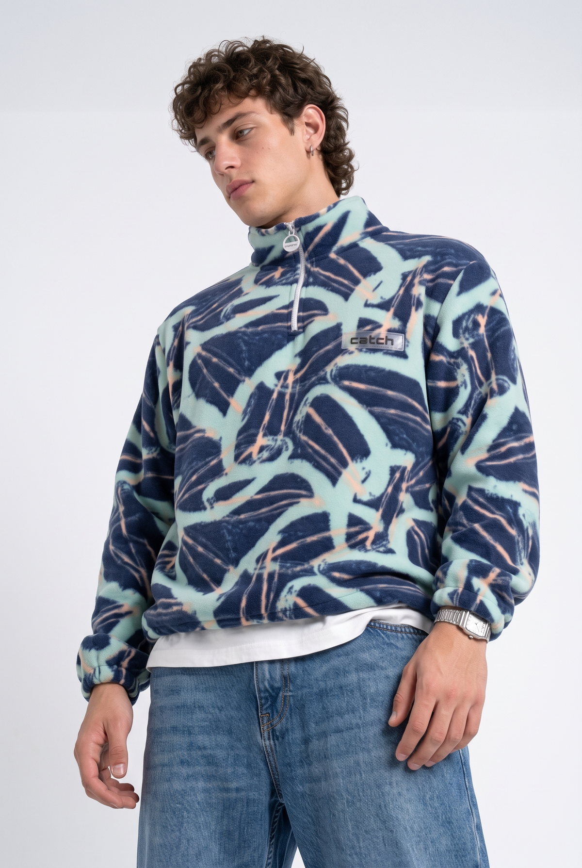 Fermuarlı Beli Büzgülü Oversize Polar Sweatshirt