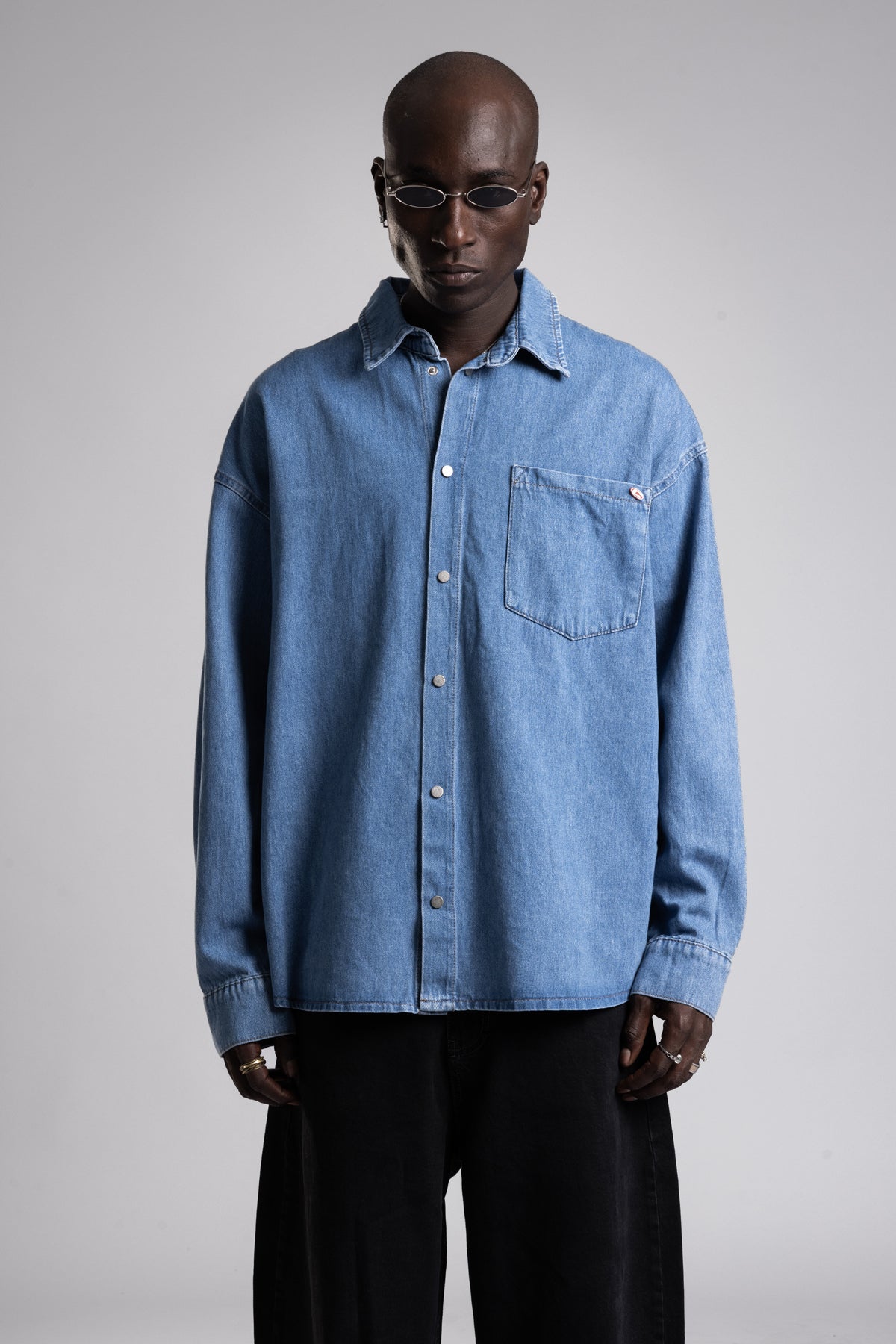 Catch-Metal Snap Düğmeli Denim Gömlek-Gömlek-9-Milagron.com