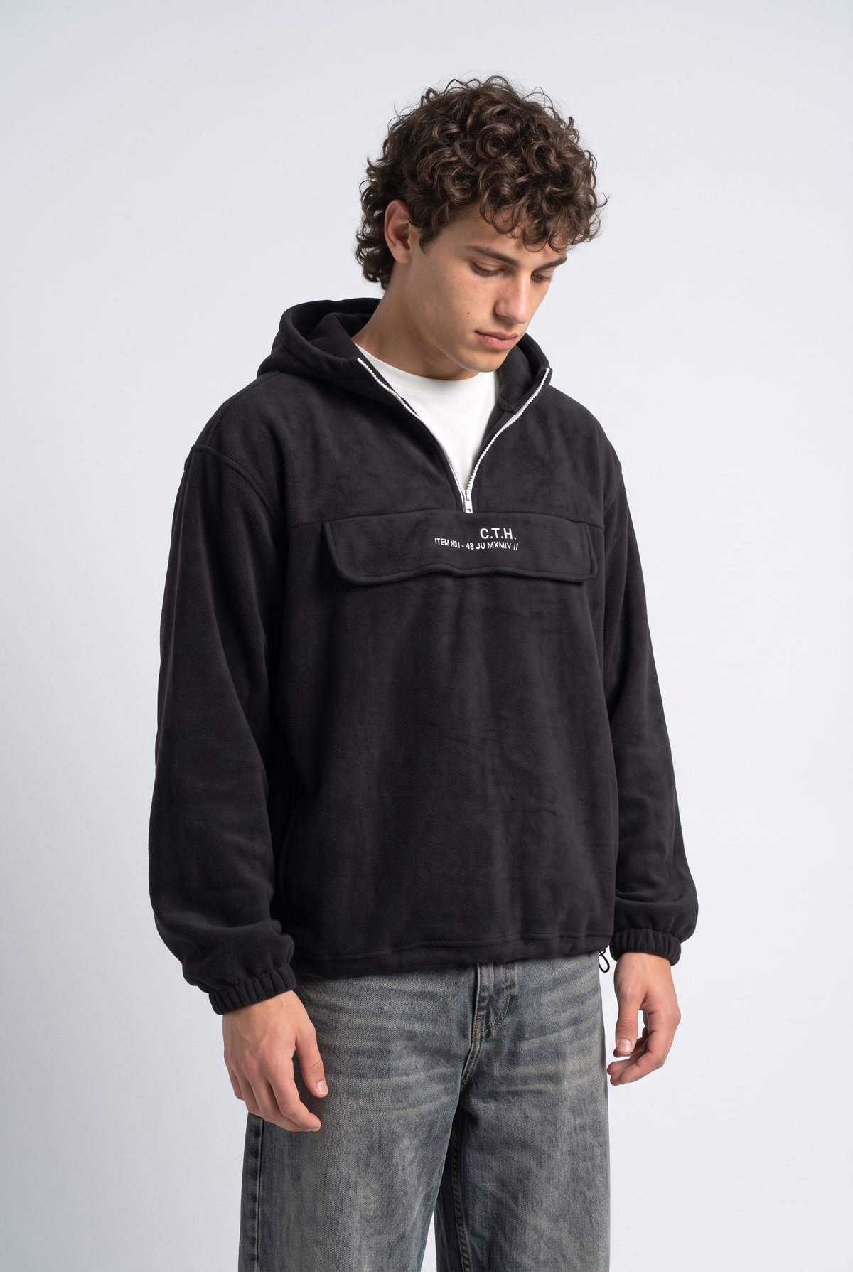 Yarım Fermuarlı Kapüşonlu Polar Sweatshirt