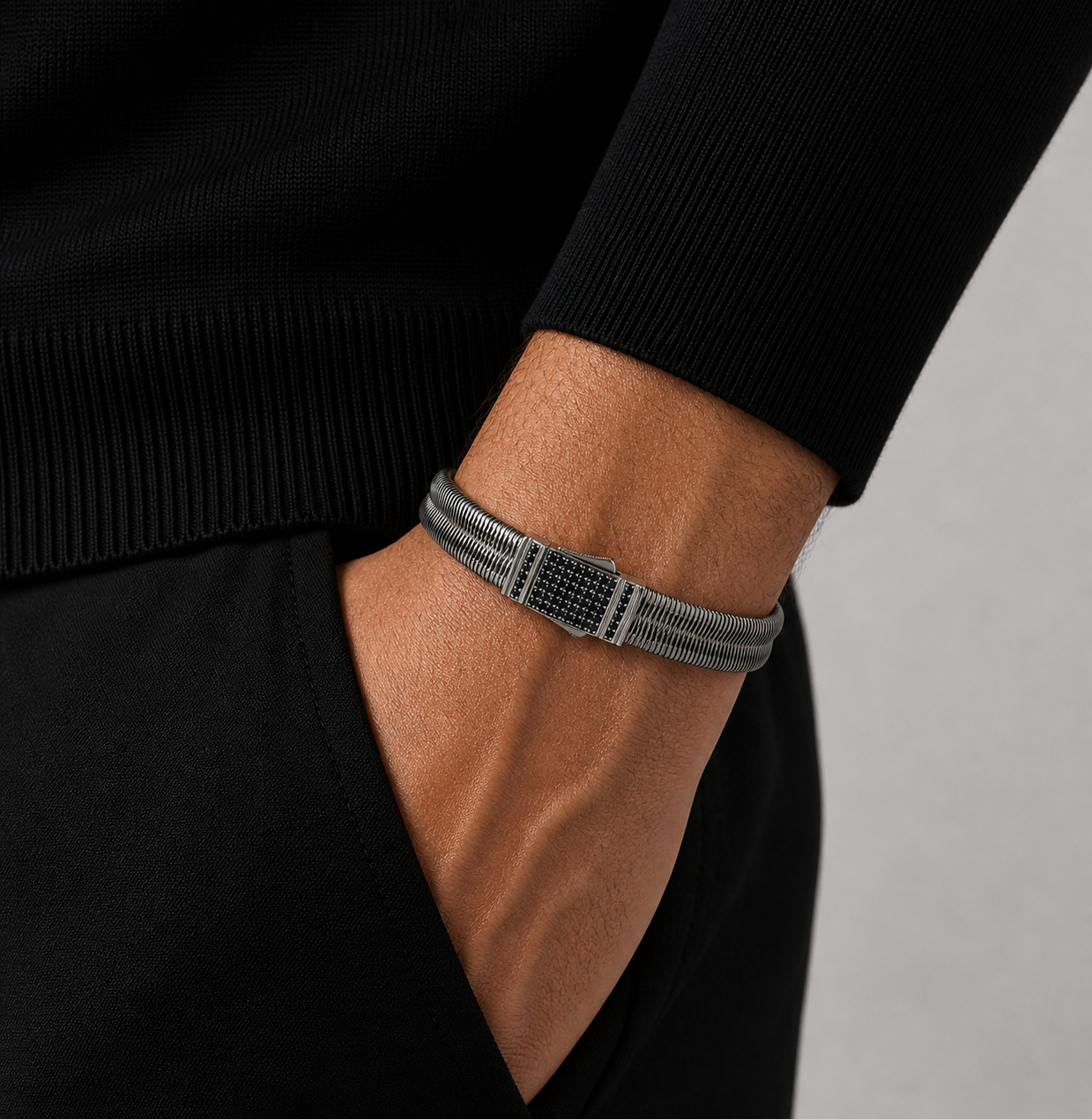Coil Line Silver 925 Ayar Gümüş Erkek Bileklik