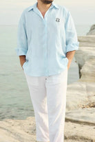 Christina's Storm-Baby Blue Linen Shirt-Gömlek-1-Milagron.com