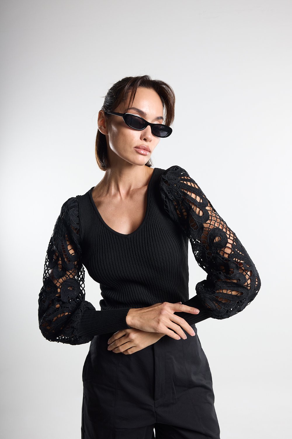 Christina's Storm-Black Crochet Bodysuit-Bodysuit-1-Milagron.com