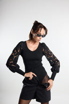 Christina's Storm-Black Crochet Bodysuit-Bodysuit-2-Milagron.com