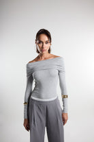 Christina's Storm-Draped Off The Shoulder Bodysuit-Bodysuit-1-Milagron.com