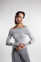 Christina's Storm-Draped Off The Shoulder Bodysuit-Bodysuit-4-Milagron.com