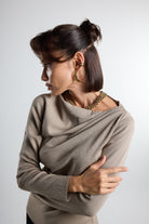 Christina's Storm-Taupe Draped Light Weight Top-T-Shirts-3-Milagron.com