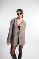 Christina's Storm-Taupe Laced Oversize Blazer-Ceket-1-Milagron.com