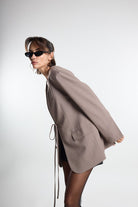 Christina's Storm-Taupe Laced Oversize Blazer-Ceket-3-Milagron.com