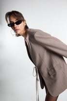 Christina's Storm-Taupe Laced Oversize Blazer-Ceket-4-Milagron.com