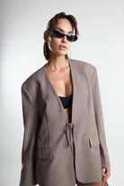 Christina's Storm-Taupe Laced Oversize Blazer-Ceket-5-Milagron.com