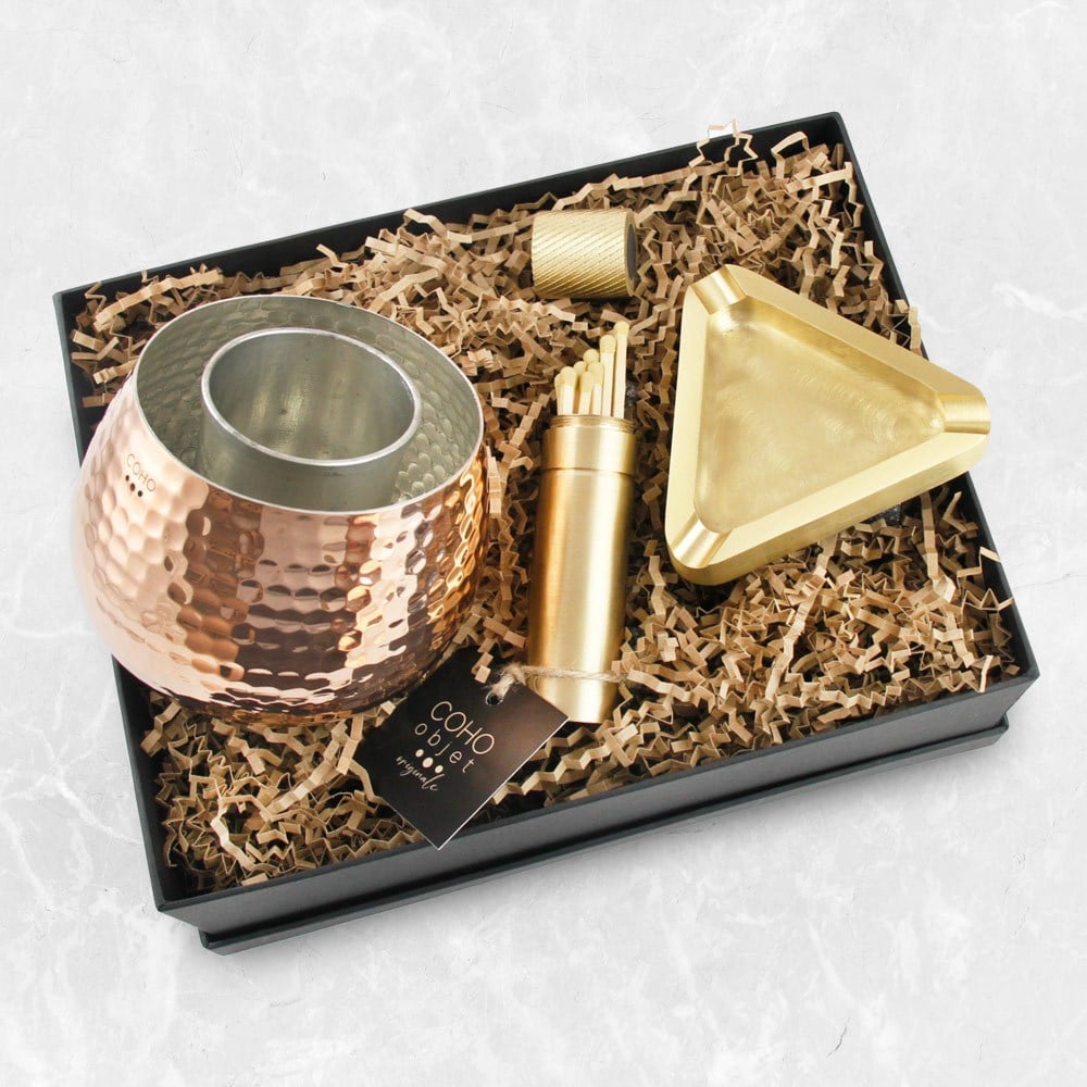  Box Artisan Bakır Ehl-I Keyf & Brazen Döküm Prinç Küllük & Kibritlik Hediye Seti