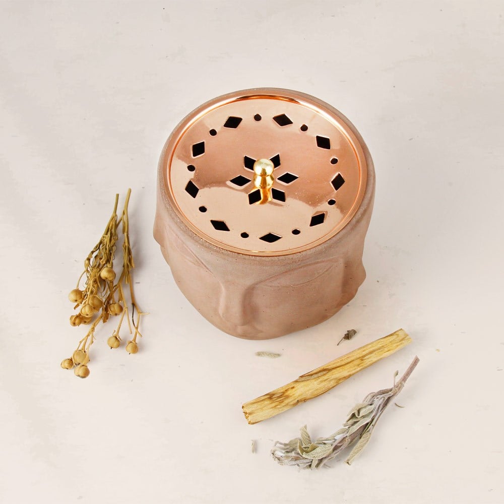 Coho Objet-Coho Concre Terra El Dökümü Bakır Kapaklı Tütsü çanağı-Concre Serisi Tütsü Çanakları-2-Milagron.com