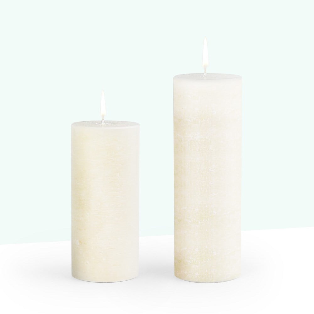 Coho Objet-Coho Lumina Rustic Krem Silindir Mum 20&15 Cm 2 Li Set-Lumina Serisi Mumlar-1-Milagron.com