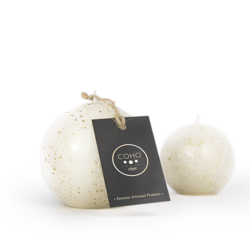 Coho Objet-Coho Lumina Yaldızlı Krem Küre Mum 8&10 Cm 2 Li Set-Lumina Serisi Mumlar-2-Milagron.com