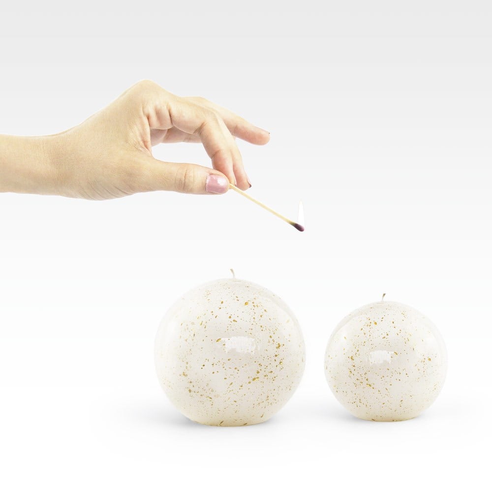 Coho Objet-Coho Lumina Yaldızlı Krem Küre Mum 8&10 Cm 2 Li Set-Lumina Serisi Mumlar-3-Milagron.com