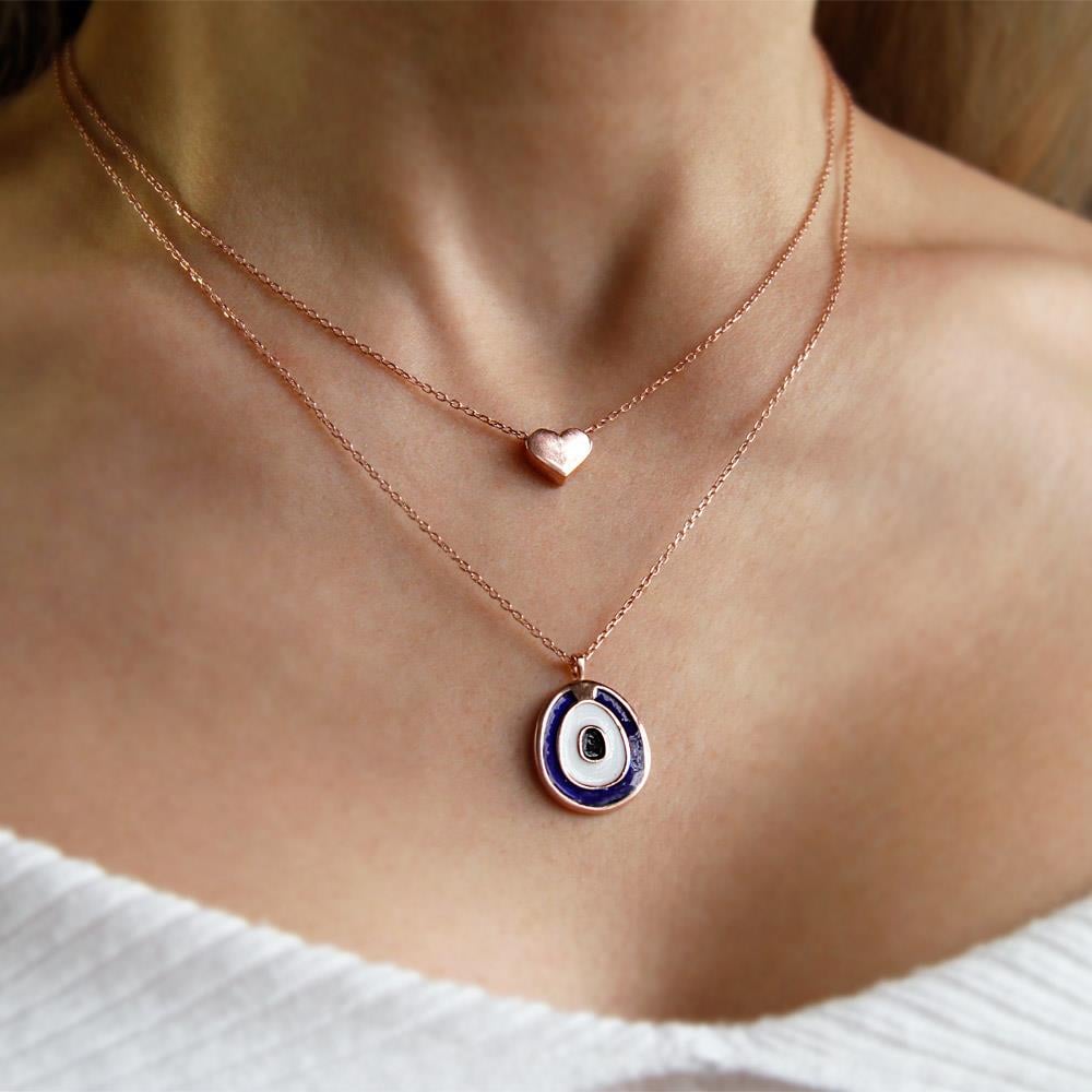 Coho Objet-Coho Silver Celestia&Astra Eye El Yapımı Gümüş Nazar&Kalp Kolye Seti-COHO Silver Takılar-1-Milagron.com