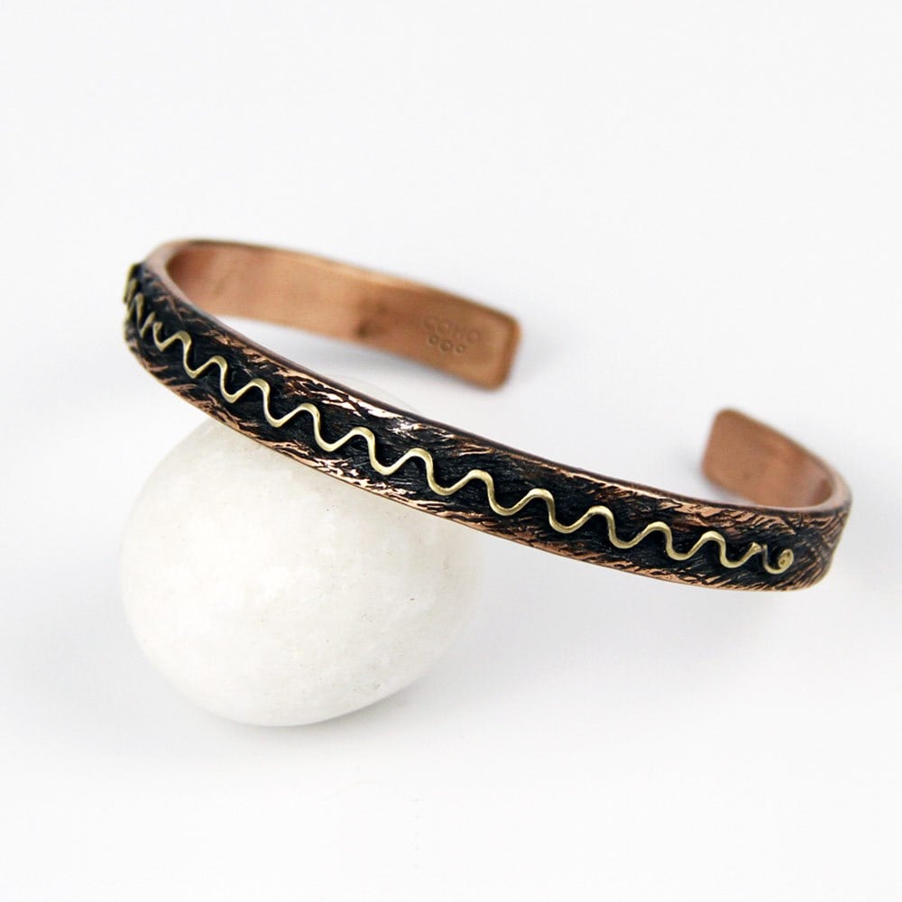 Coho Objet-Coho Tılsım Burgu & Waves El İşleme Bakır Bileklik Seti-COHO Tılsım Takılar-2-Milagron.com