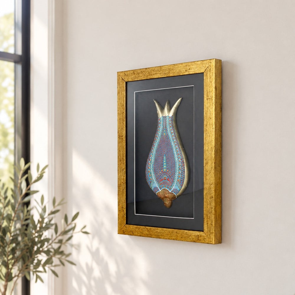 Coho Objet-El Yapımı Lale Desenli Seramik Duvar Tablosu, Mavi - 38x26 Cm-Tablo-1-Milagron.com