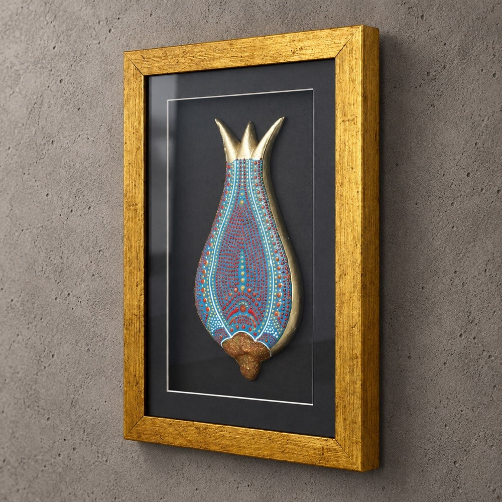 Coho Objet-El Yapımı Lale Desenli Seramik Duvar Tablosu, Mavi - 38x26 Cm-Tablo-3-Milagron.com