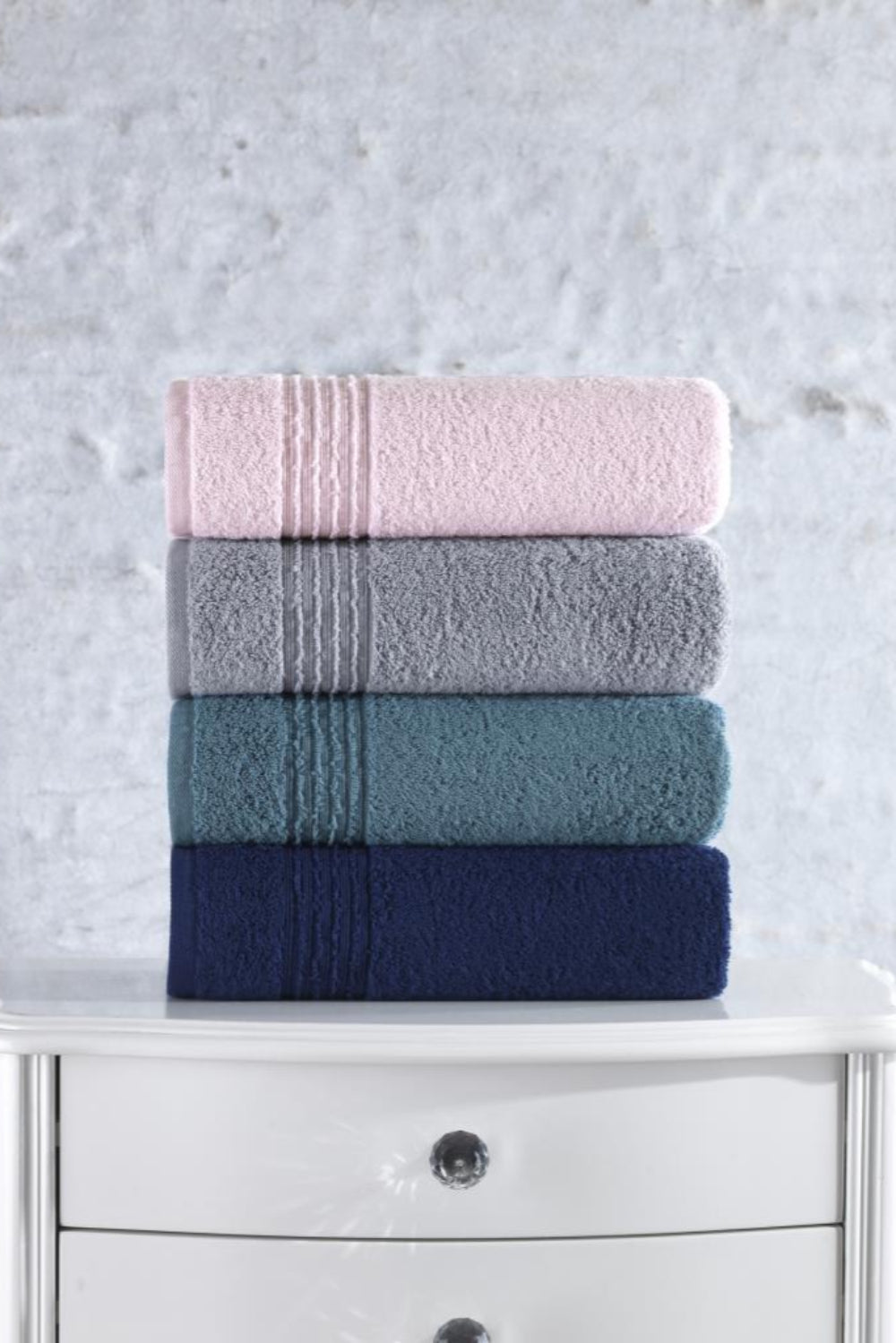 Cotton Box-Cotton Box %100 Pamuk 4'lü Armurlu Havlu Seti Pudra Gri Petrol Lacivert-El Yüz Havlusu-1-Milagron.com