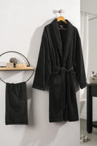 Cotton Box-%100 Pamuk Deluxe Single Bornoz Seti Antrasit L-Bornoz Seti-1-Milagron.com