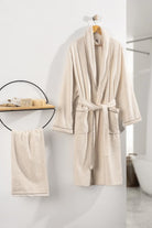 Cotton Box-%100 Pamuk Deluxe Single Bornoz Seti Krem L-Bornoz Seti-1-Milagron.com