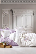 Cotton Box-3D Nakışlı Saten Çift Kişilik Nevresim Takımı Mita Lila-Nevresim Takımı-1-Milagron.com