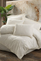 Cotton Box-3D Nakışlı Saten Çift Kişilik Nevresim Takımı Pure Ekru-Nevresim Takımı-1-Milagron.com