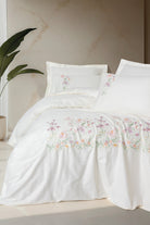 Cotton Box-3D Nakışlı Saten Çift Kişilik Nevresim Takımı Zephy Ekru-Nevresim Takımı-1-Milagron.com