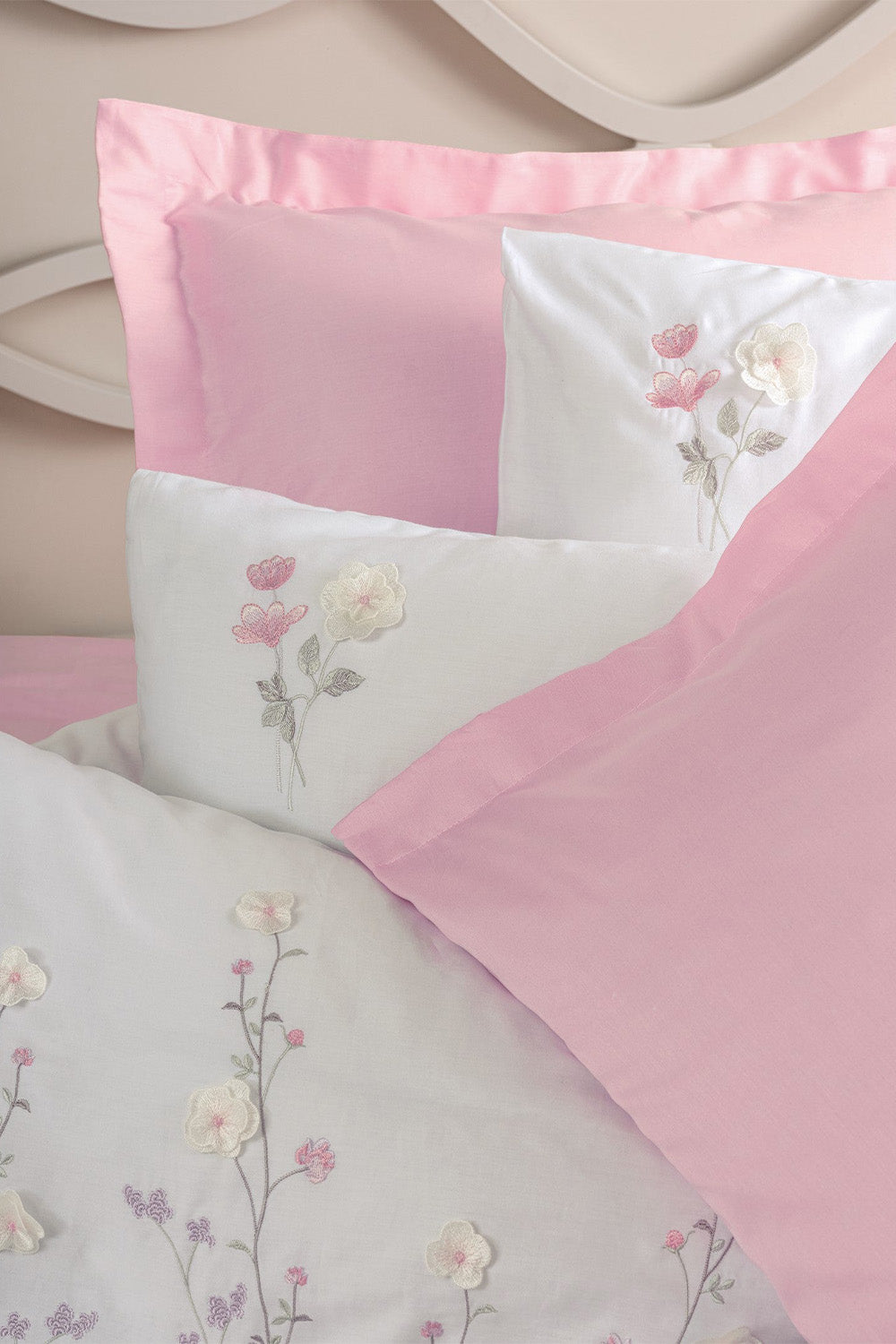 Cotton Box-3d Nakışlı Saten Çift Kişilik Nevresim Takımı Jolie Pembe-Nevresim Takımı-2-Milagron.com