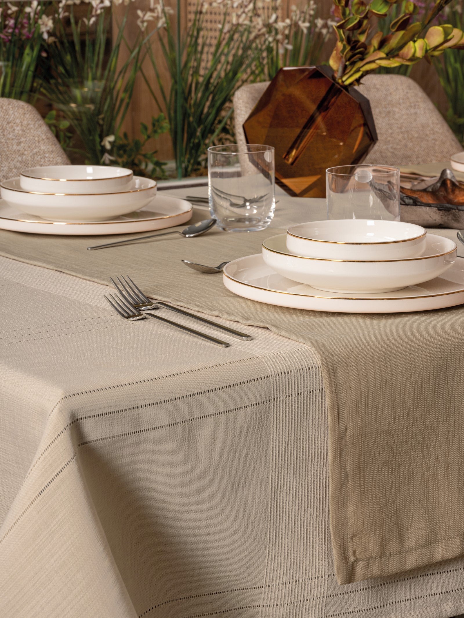 Cotton Box-Cotton Box Antique Masa örtüsü Seti Jasmine Bej 155x160-Masa Örtüsü Seti-3-Milagron.com