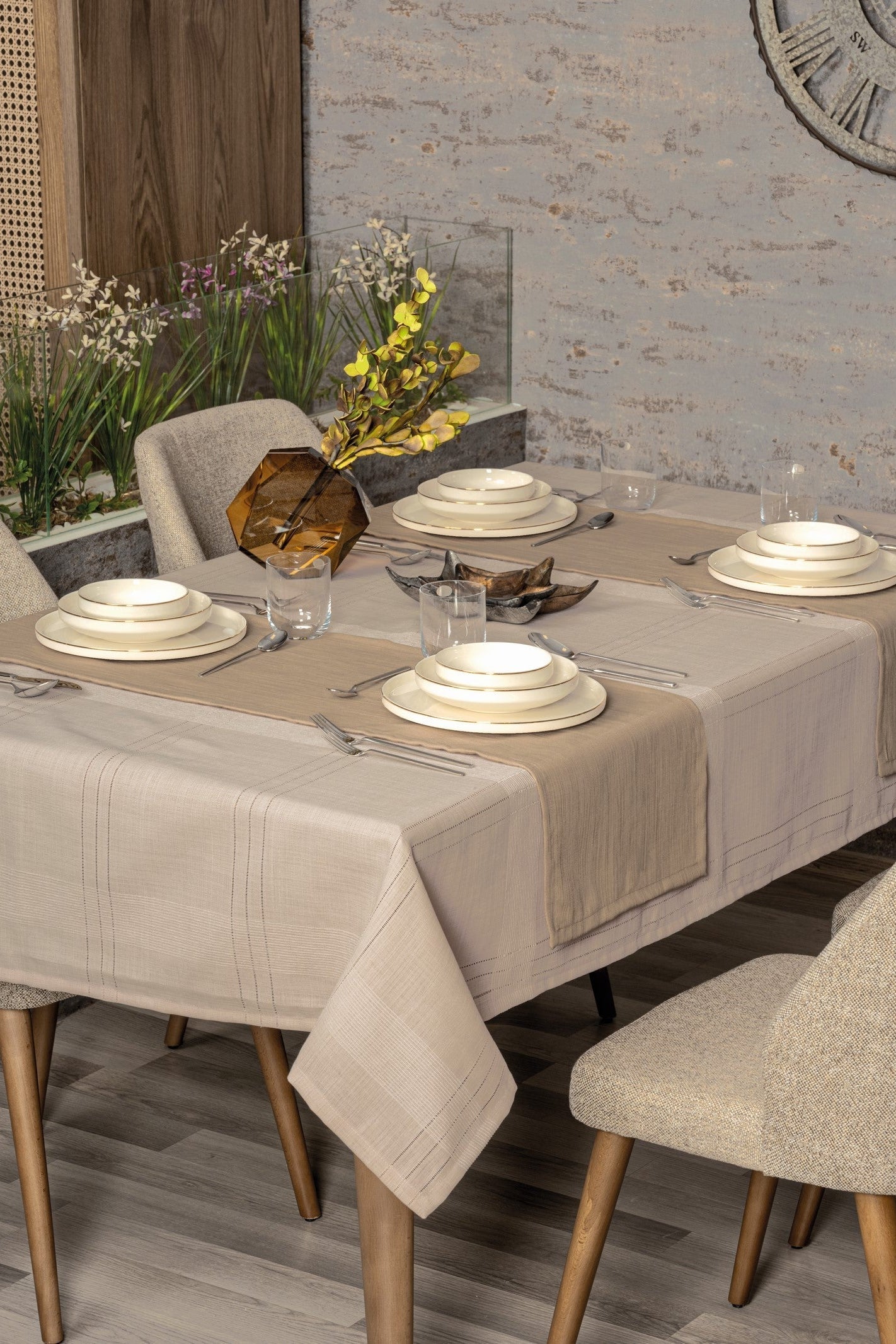 Cotton Box-Cotton Box Antique Masa örtüsü Seti Jasmine Bej 155x220-Masa Örtüsü Seti-1-Milagron.com