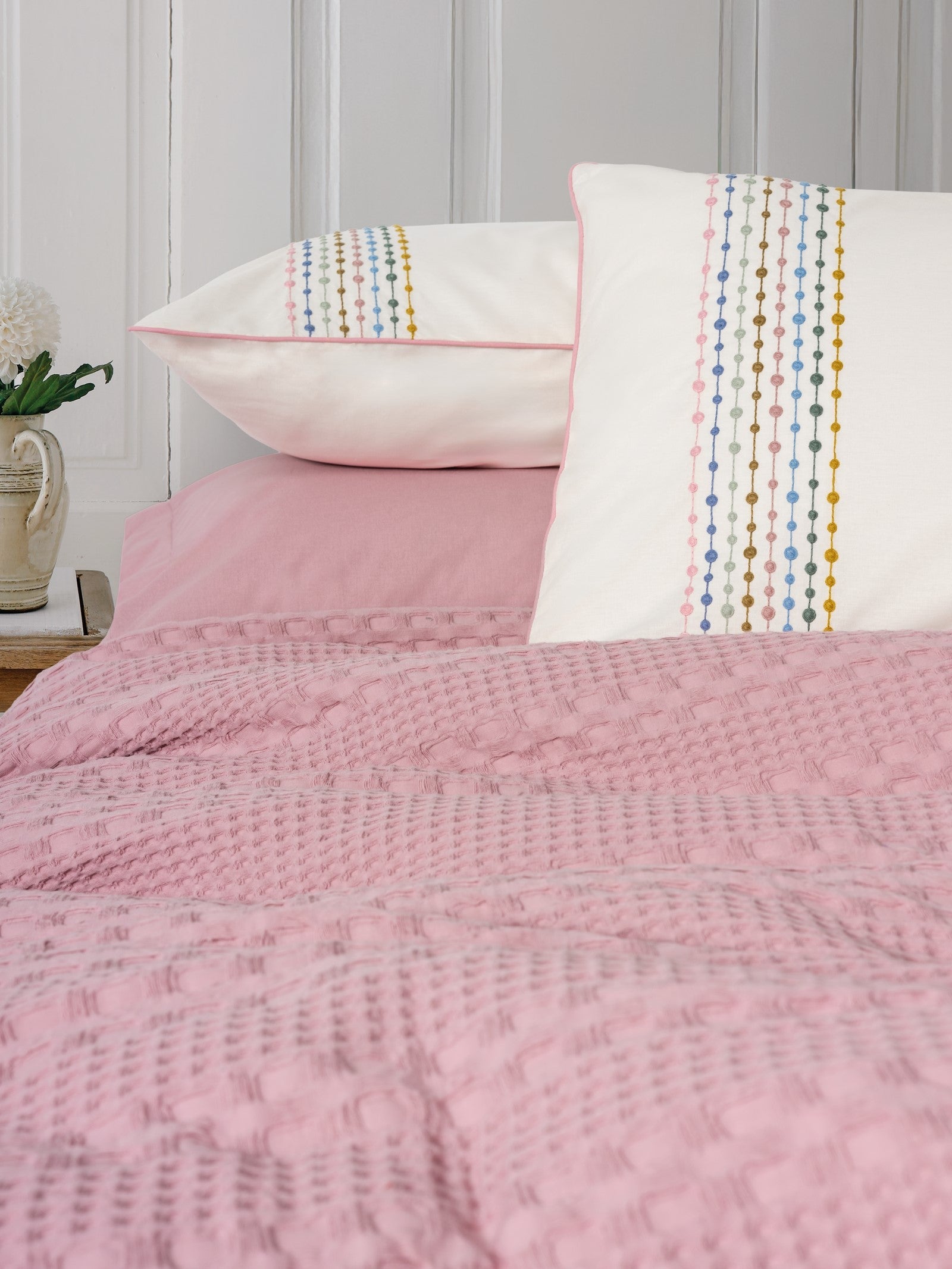 Cotton Box-Aura Tek Kişilik Pike Takımı Pebble Pembe-Nevresim Takımı-3-Milagron.com