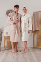 Cotton Box-Bambu 3 D Nakışlı Aile Bornoz Seti Lenora Ekru Cappuccino-Bornoz Seti-1-Milagron.com