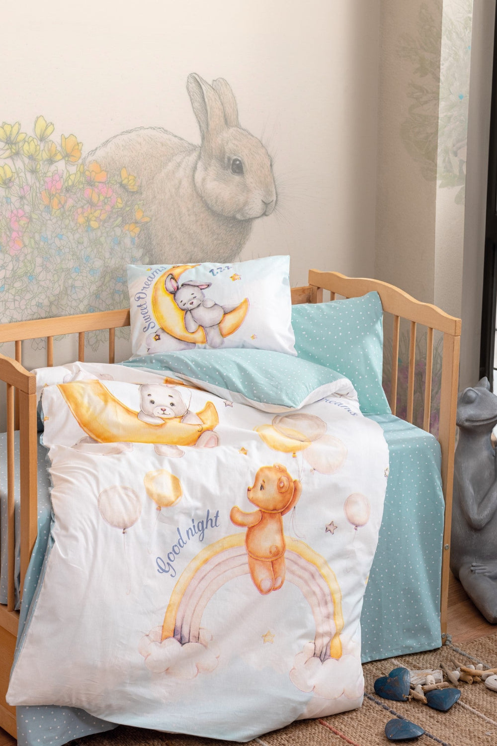 Cotton Box-Cotton Box Bebek Nevresim Takımı Moon Mint-Bebek Nevresim Takımı-1-Milagron.com