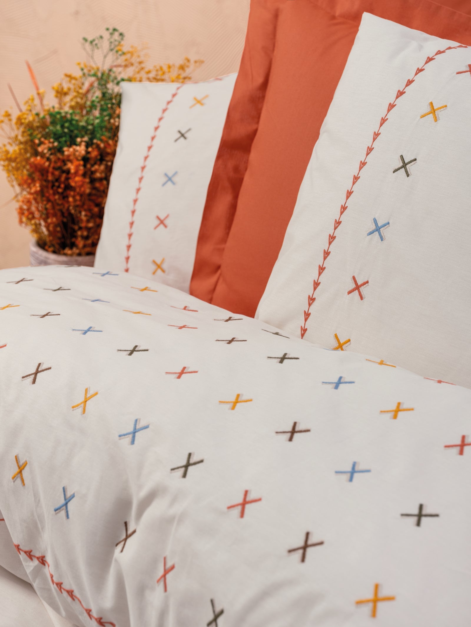 Cotton Box-Brode Çift Kişilik Nevresim Takımı Joli Kiremit-Nevresim Takımı-2-Milagron.com