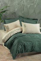 Cotton Box-Cotton Box Brode Saten çift Kişilik Nevresim Takımı Andy Yeşil-Çift Kişilik Nevresim Takımı-1-Milagron.com