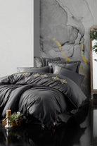 Cotton Box-Cotton Box Brode Saten çift Kişilik Nevresim Takımı King Antrasit-Çift Kişilik Nevresim Takımı-1-Milagron.com