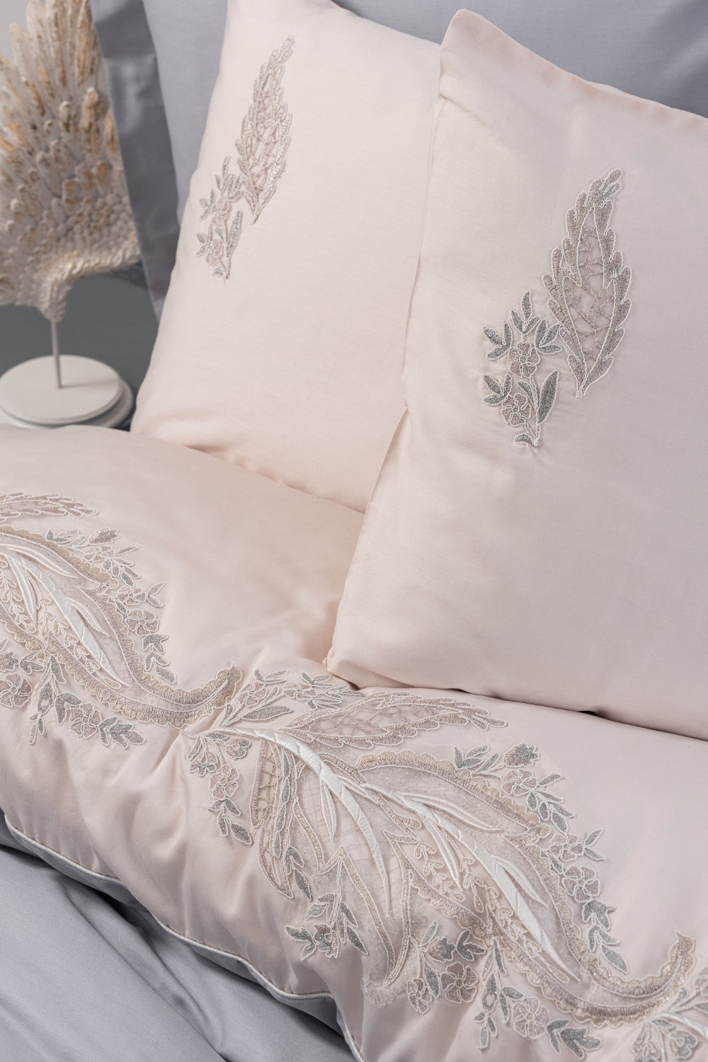 Cotton Box-Cotton Box Brode Saten çift Kişilik Nevresim Takımı Sheen Gri-Çift Kişilik Nevresim Takımı-2-Milagron.com