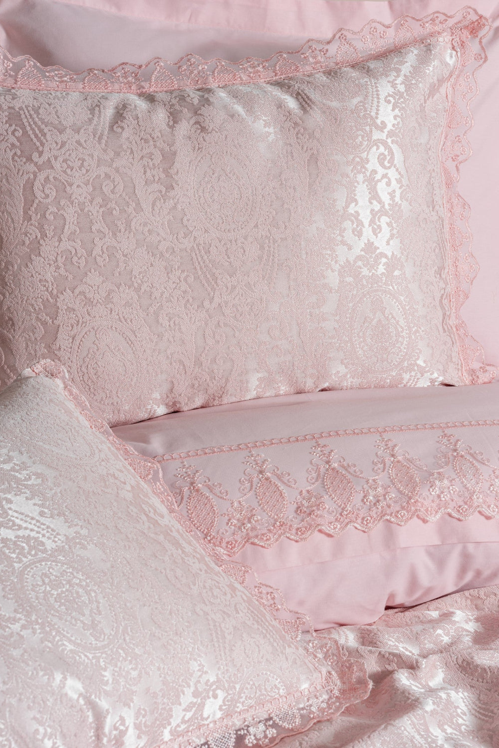 Cotton Box-Chi Chi Çift Kişilik Pikeli Nevresim Takımı Silva Pudra-Nevresim Takımı-2-Milagron.com