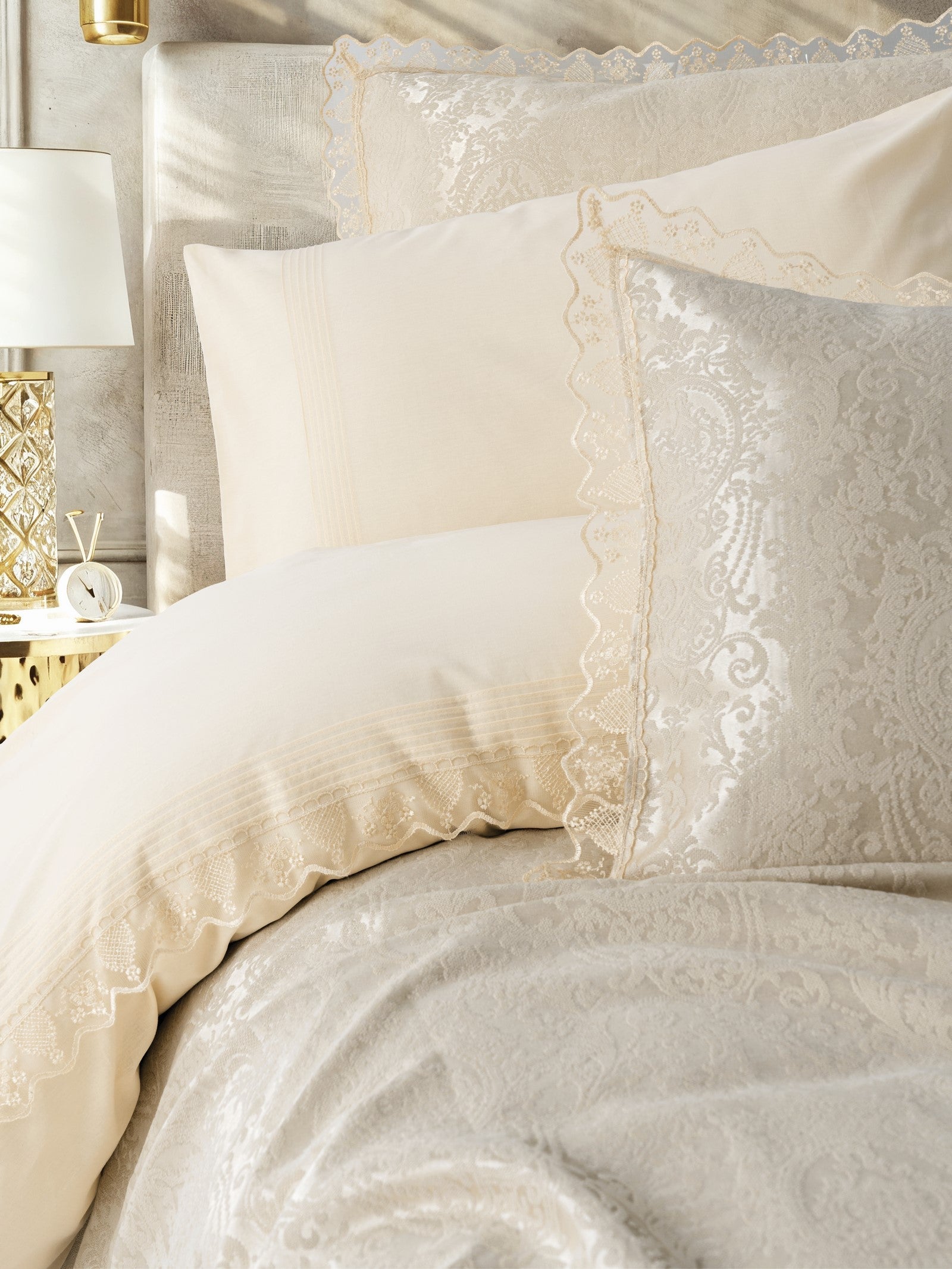 Cotton Box Chi Chi Çift Kişilik Pikeli Nevresim Takımı Velora Cappuccino